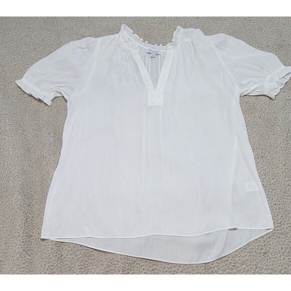 Current Air Womens White Elbow Sleeve Ruffled Trim Split Neck Blouse Size Large - Picture 3 of 7